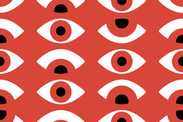 Bauhaus eye seamless pattern. Minimal geometric design of the 20s. Abstract vector template with elements of primitive forms. Modern hipster style. 