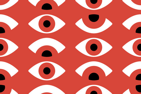 Bauhaus eye seamless pattern. Minimal geometric design of the 20s. Abstract vector template with elements of primitive forms. Modern hipster style. 