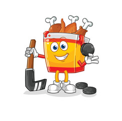 fried chicken playing hockey vector. cartoon character