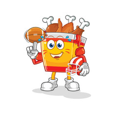 fried chicken playing rugby character. cartoon mascot vector