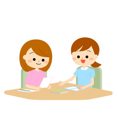 看護師からの説明を聞く女性