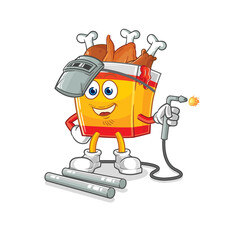 fried chicken welder mascot. cartoon vector