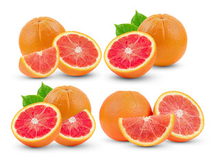 Orange fruits with slice isolated on white background