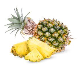 Pineapple fruit stacks on white background