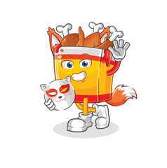 Obraz premium fried chicken japanese fox character. cartoon mascot