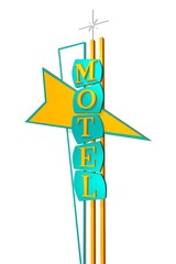Isolated Vintage Motel Sign on White Background.  Mid Century Modern Design from the 50's.