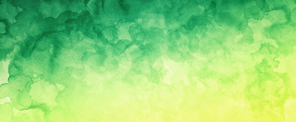 Yellow and green watercolor background with blobs of paint and old vintage watercolor paper texture grain