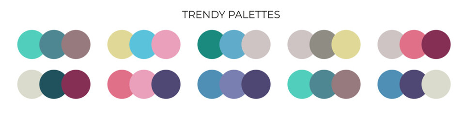 Trendy palette sample three colors. Vector circle swatches for your design
