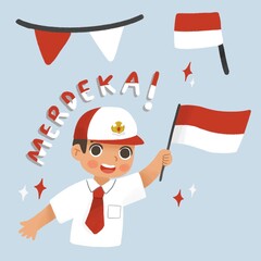 D:\Personal Project\Rindhong\MicrostockCute children celebrate independence day Indonesian illustration poster. Indonesian Flag