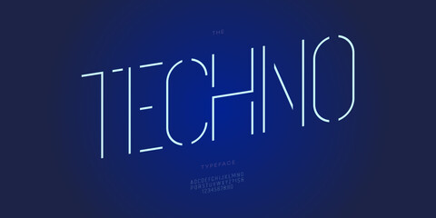 Vector techno font line minimal style modern typography for infographics, motion graphics, video, promotion, decoration, logo, party poster, t shirt, book, futuristic animation, banner, game, printing