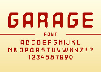 vintage garage font retro typography. Cool alphabet for motorcycle poster, music, logotype, shop, party poster, t shirt, book, card, banner, printing, animation, decoration, video. 10 eps