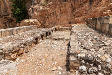 Fototapeta premium Ruins of a temple Khirbat Panyas Banyas near a national park in northern Israel