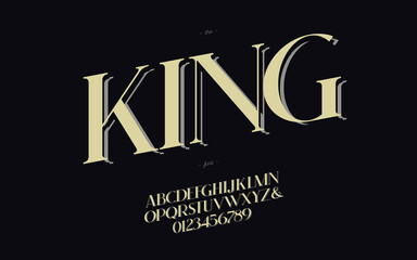 Vector king classic elegant font for wedding, greeting card, christmas sign, party poster, book, t shirt, flyer, decoration, banner, printing. Modern calligraphy alphabet. 10 eps