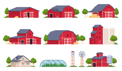 Farm buildings. A farmer dwelling, a barn for animals, a hangar for storing crops. Vector illustration © Igor