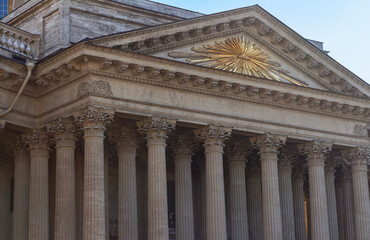 St. Petersburg Kazan Cathedral.part of facade vertical columns and chapiters, All-seeing eye on roof
