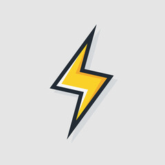 Vector yellow electric lightning bold icon for electric power logotype, poster, t shirt. Thunder icon. Storm pictogram. Flash light sign. 10 eps