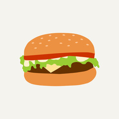 hamburger cartoon flat style. Fast food banner. Vector 10 eps