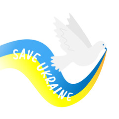 dove of peace holds the flag of ukraine with the inscription save ukraine
