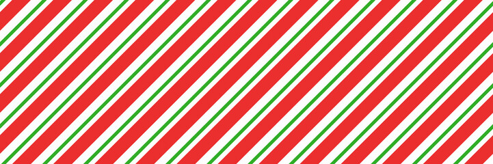 Christmas candy cane striped seamless pattern. Christmas candycane background with red and green stripes. Peppermint caramel diagonal print. Xmas traditional wrapping texture. Vector illustration.