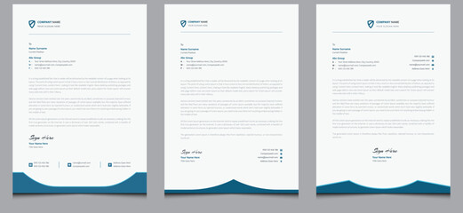 Elegant simple clean unique minimal modern professional fresh blue color creative corporate company office business style letterhead bundle design template.