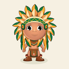 Native American Indian man cartoon character vector art