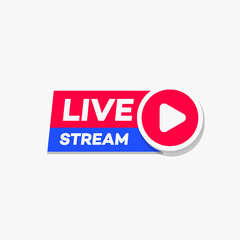 Live stream vector sign 3d style with play button isolated on background for blog, player, broadcast, website. online radio, media labels. Live stream banner. 10 eps
