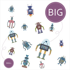 Match the robots by size big or  small. Children's educational game.