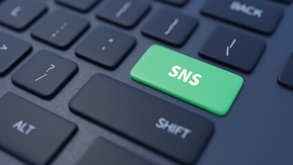 The text sns is on the keyboard, 3d rendering