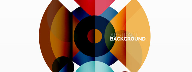 Obraz premium Colorful round shapes, circles and triangles background. Minimal geometric template for wallpaper, banner, presentation