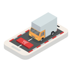  Yellow cargo truck on the mobile phone