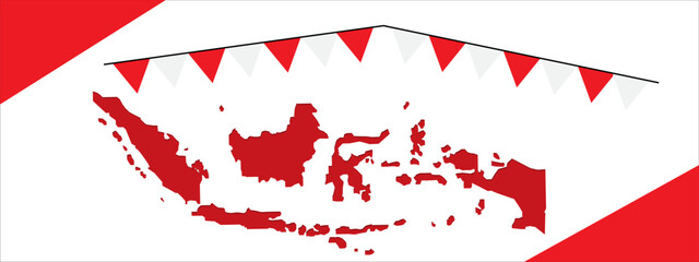 Country flag with map for indonesia independent day 17 august.For background with red and white color. 