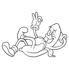 Coloring illustration of cartoon lying banana