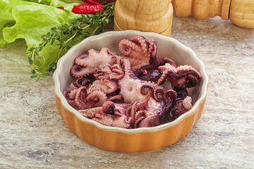 Marinated baby octopus seafood in the bowl