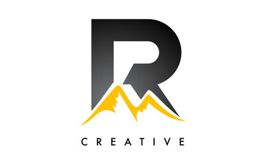 R Letter Mountain Logo. Letter R with Mountain Peaks Shape Vector Illustration