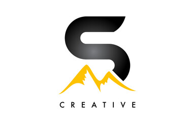 S Letter Mountain Logo. Letter S with Mountain Peaks Shape Vector Illustration