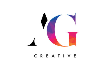 AG Letter Design with Creative Cut and Colorful Rainbow Texture