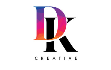 DK Letter Design with Creative Cut and Colorful Rainbow Texture
