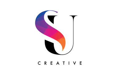 SU Letter Design with Creative Cut and Colorful Rainbow Texture