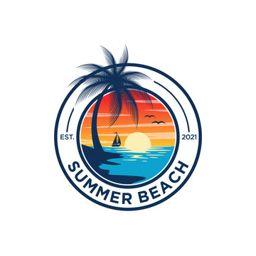 Beach Logo Vector Design. Summer, Palm, Holiday Logo Design Stock Vector -  Illustration of holiday, sunset: 182298707