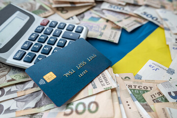 new 500 Ukrainian money hryvnia uah with calculator and credit card