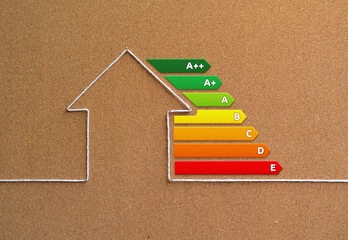 Energy Performance Certificate - Illustration of a house with EPC ratings - Power consumption of a...