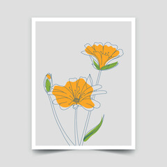 Hand Drawn Flower Line art Illustration with poster Template
