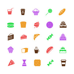vector bakery icons set simple flat color style isolated on background with cake and dessert for logo, confectionery store, bakery shop, cafe, restaurant, sweet pattern, packaging paper 10 eps