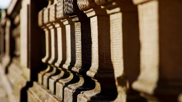 Old Stone Pillars in a row Focus Racking and Pan