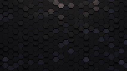 The black hexagon honeycomb shape randomly moves up the mat wall surface.