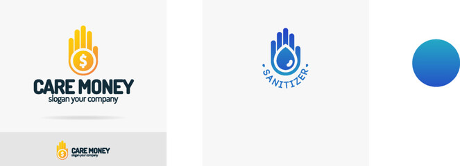 Vector care money on hand logo set colorfull style for change, transfer, secure, pay, care, digital money, finance company. Vector Illustration 10 eps