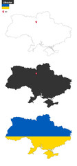 Obraz premium Map of Ukraine with capital city, flag and political borders.