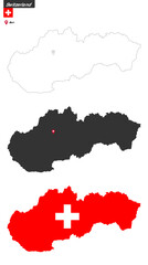 Map of Switzerland with capital city, flag and political borders.