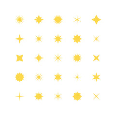 Set of yellow stars icons. Collection of design elements. Decorative symbols. Vector illustration.	