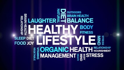 Healthy Lifestyle Animated tag word cloud;text design animation kinetic typography seamless loop.